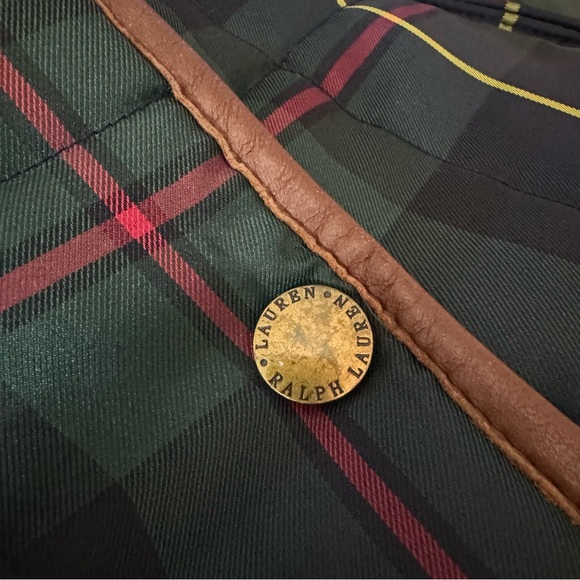 Lauren Ralph Lauren Equestrian Polo Plaid Tartan Quilted Vest w/ Leather Trim S - Picture 9 of 13